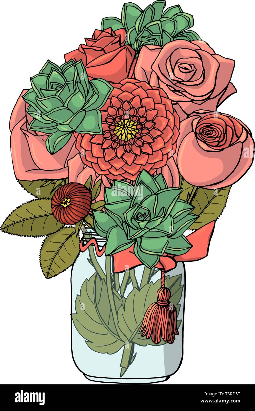 Hand drawn doodle style bouquets of different flowers isolated Stock ...