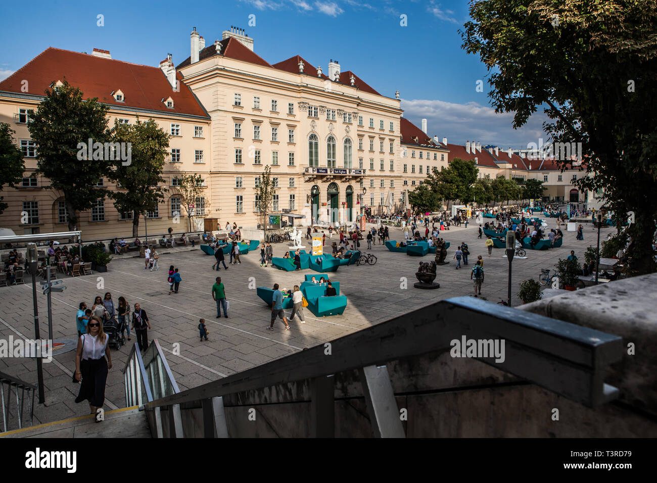 A sunny day at the museum quarter in Vienna, Austria, Museumsquartier, Wien Stock Photo