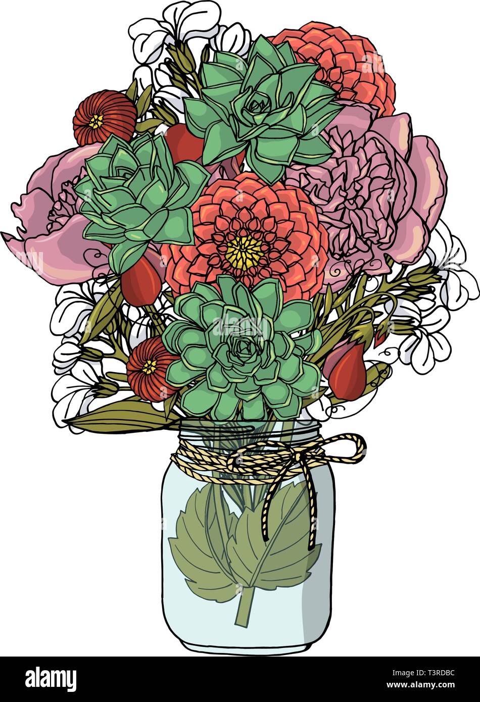 Hand drawn doodle style bouquets of different flowers isolated Stock Vector