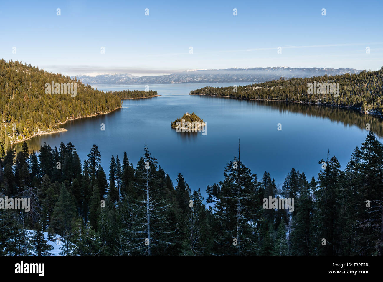 Emerald Bay and Fannette Island, Lake Tahoe, California, USA Stock Photo