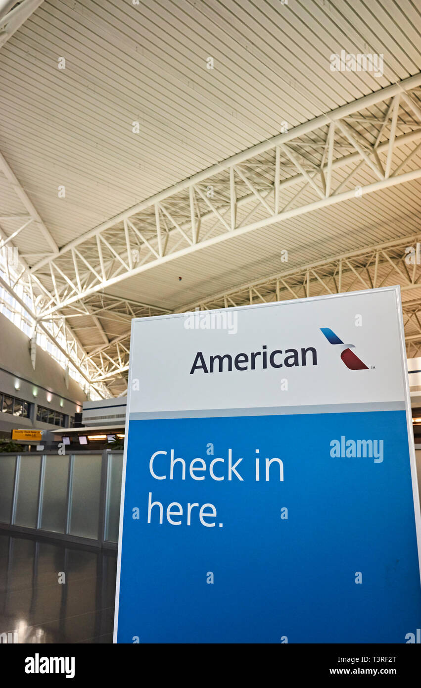 JFK airport American Airlines terminal 8 Check in sign Stock Photo