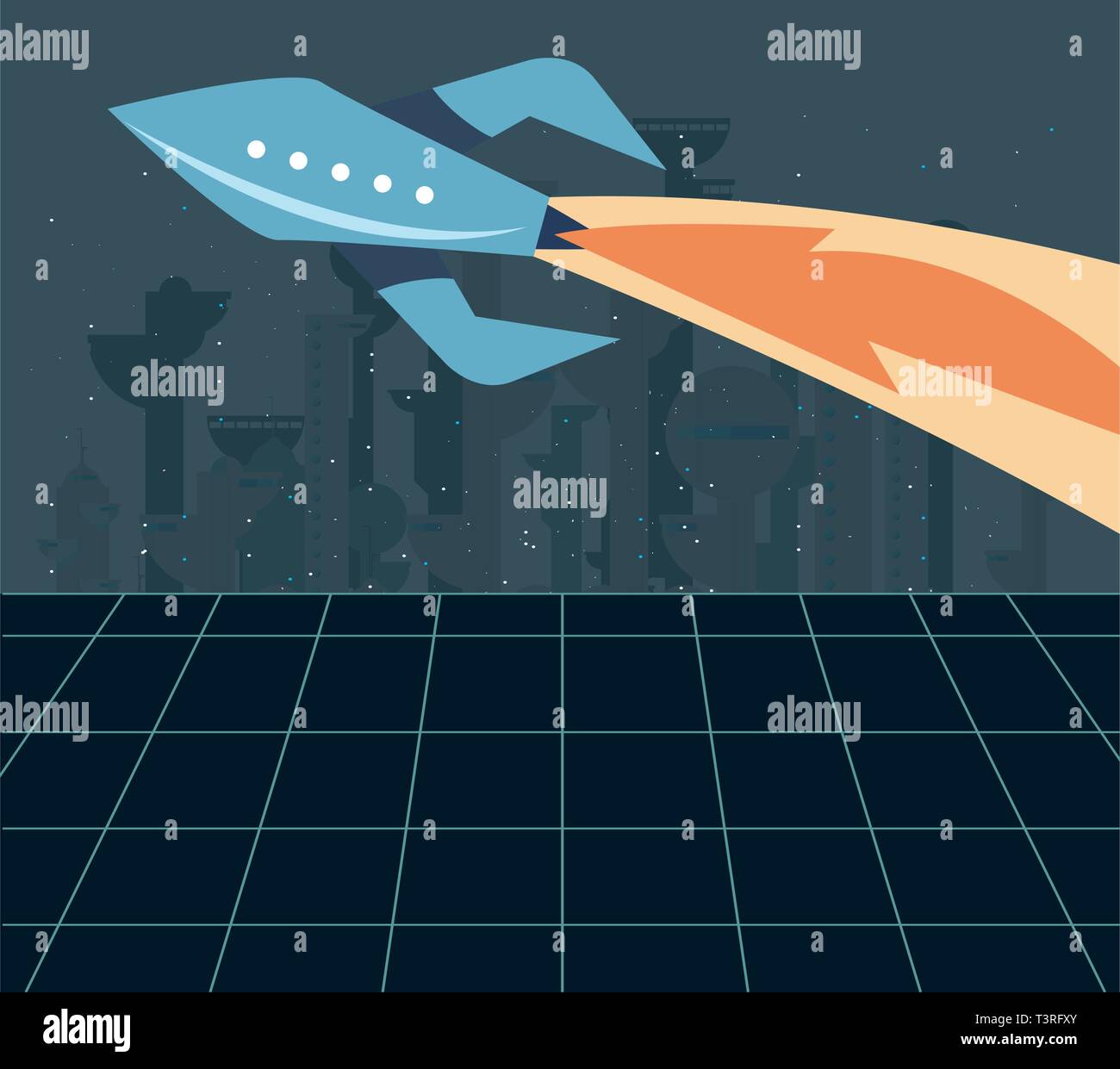 rocket flying futuristic space exploration vector illustration Stock ...