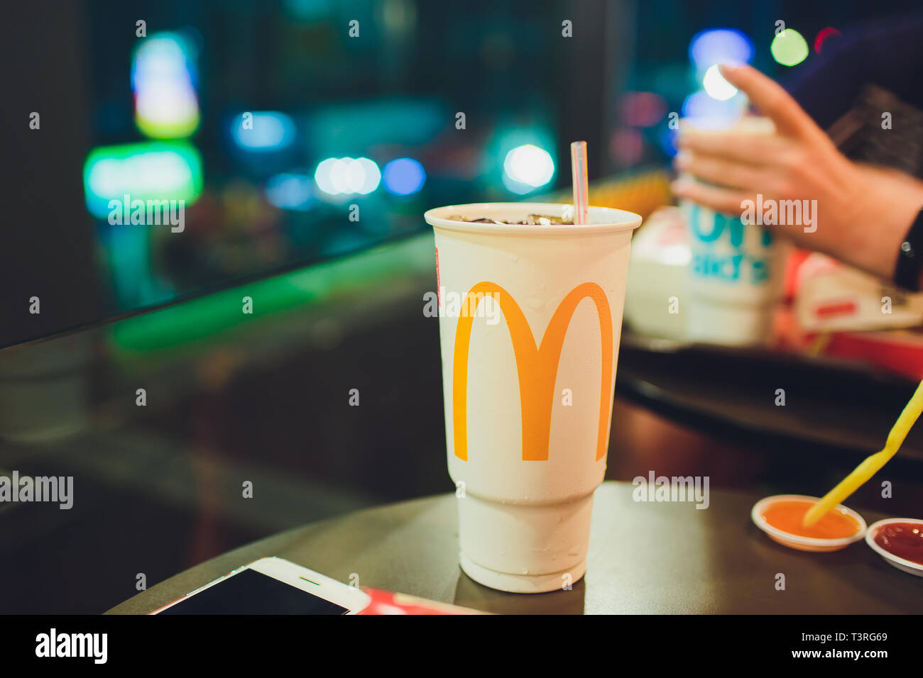 Patong, Thailand - February 22, 2019: Coca Cola paper cup, mcdonalds ...