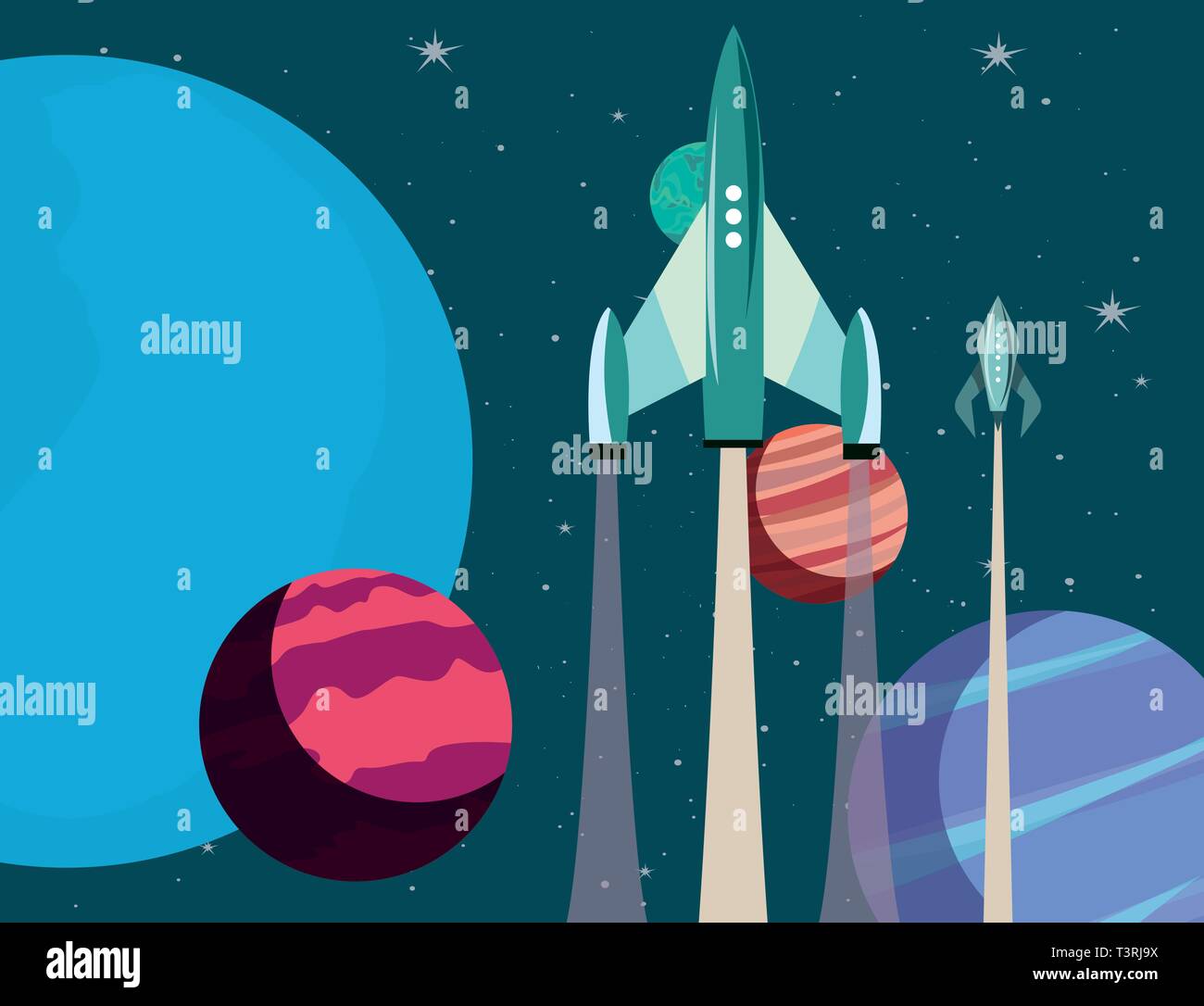 launching rocket spaceships mission vector illustration design Stock ...