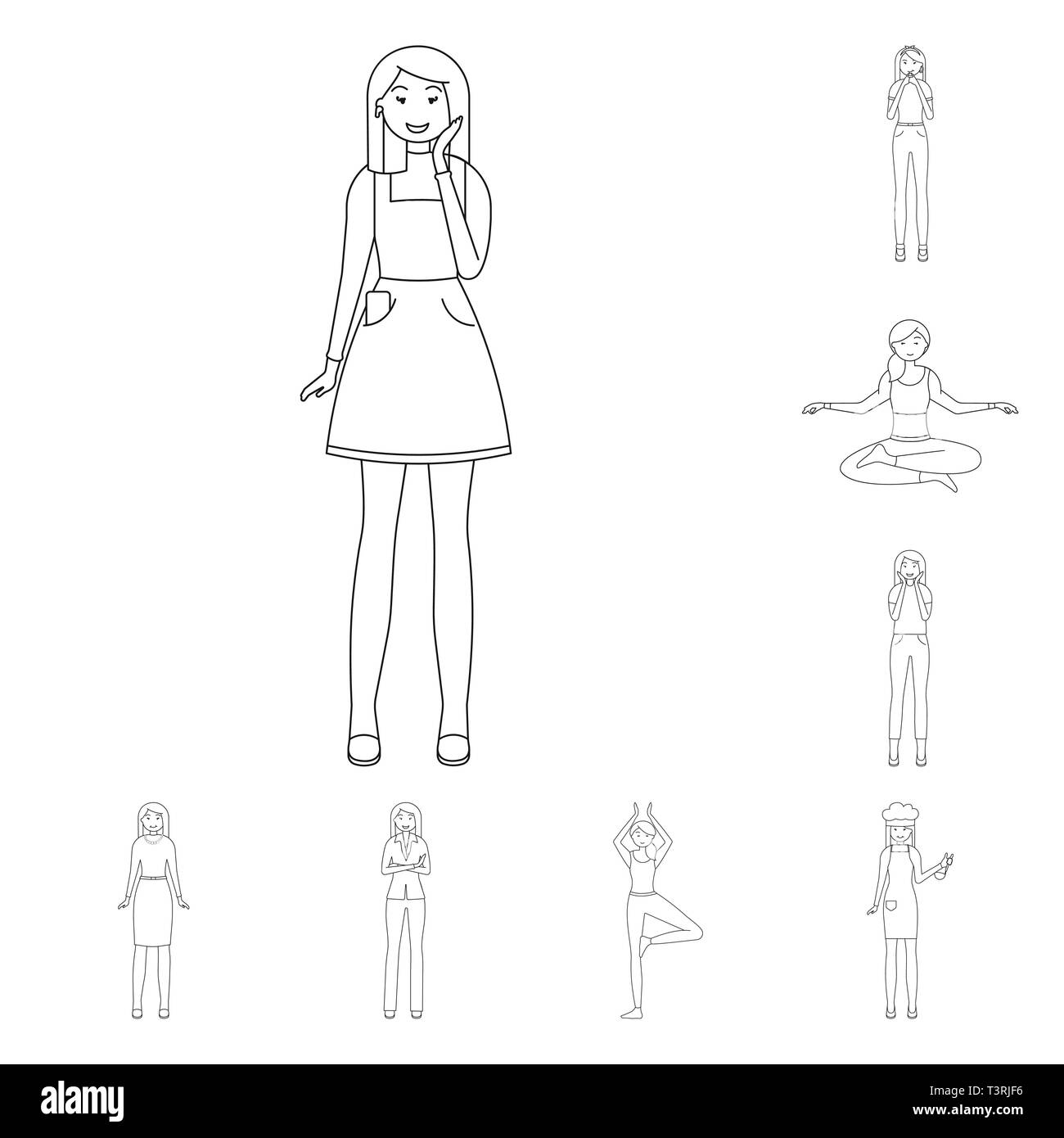 Vector illustration of posture and mood symbol. Collection of posture and female vector icon for stock. Stock Vector