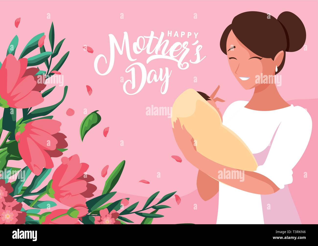 happy mother day card with mom and baby vector illustration design ...