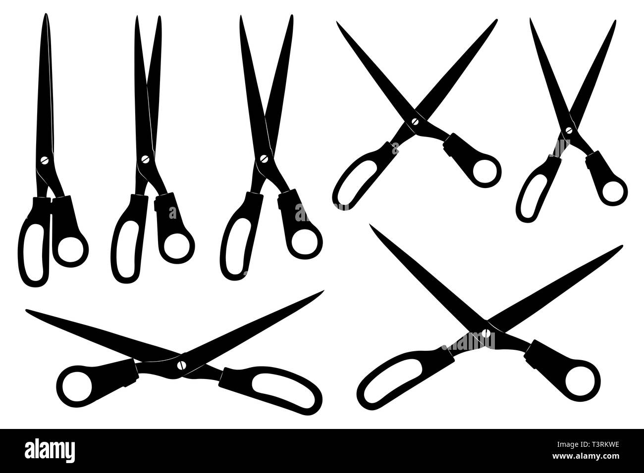 Set of different scissors isolated on white Stock Photo