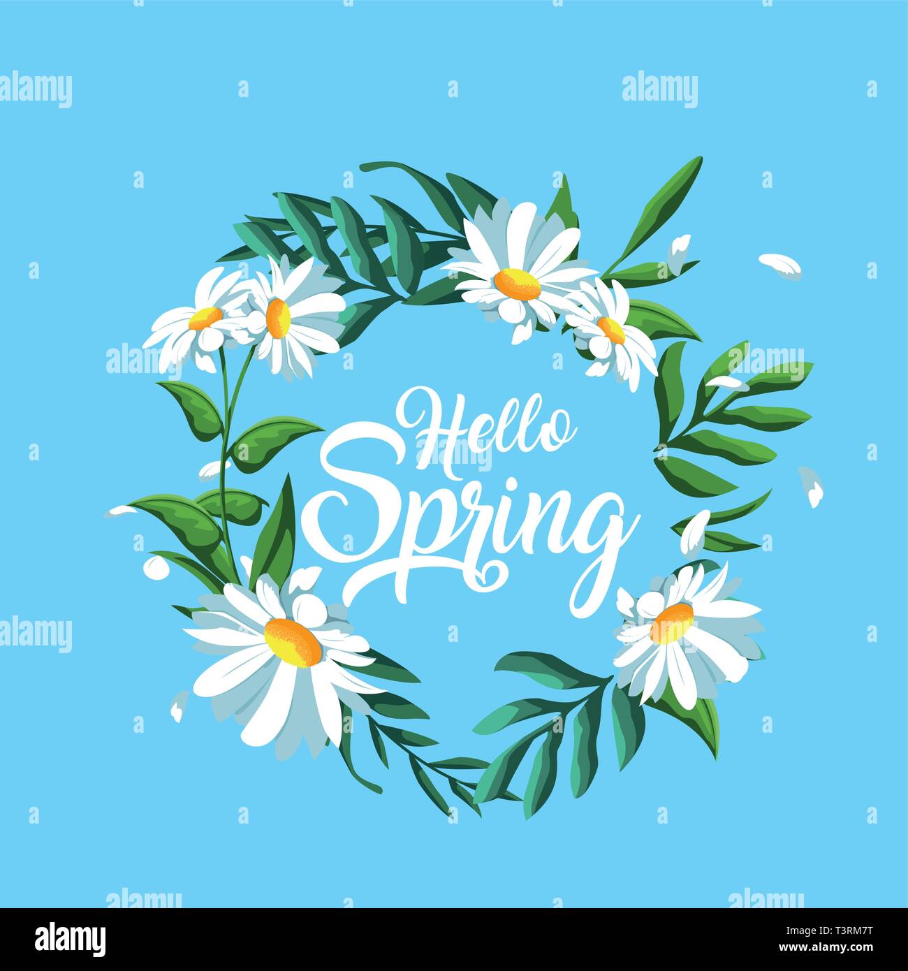 hello spring card with beautiful flowers in frame circular vector ...