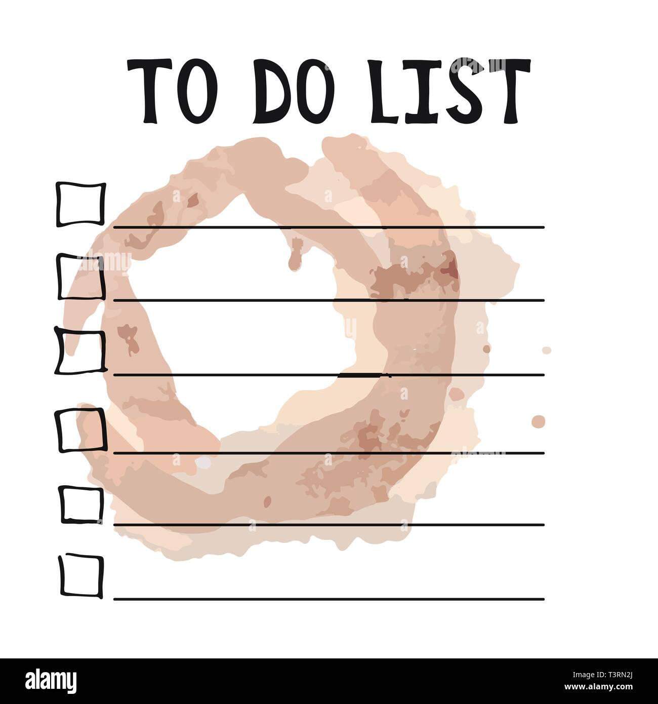 To do list. Cup stained coffee. Vector illustration. Blank checklist Stock Vector