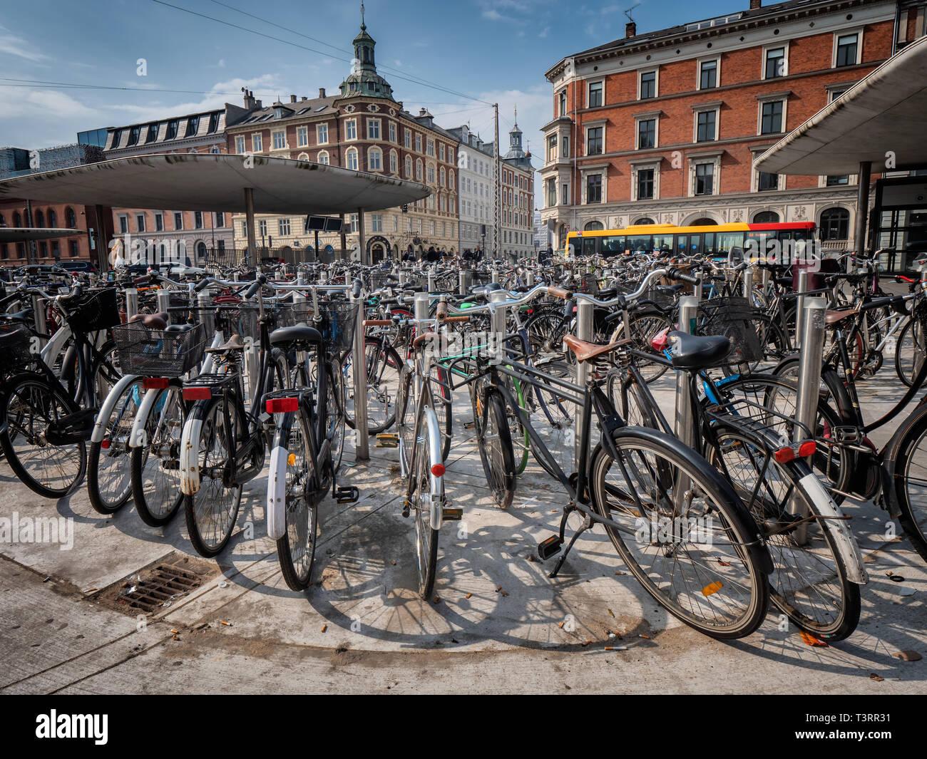 Bicycles parked in central Copenhagen, Denmark Stock Photo