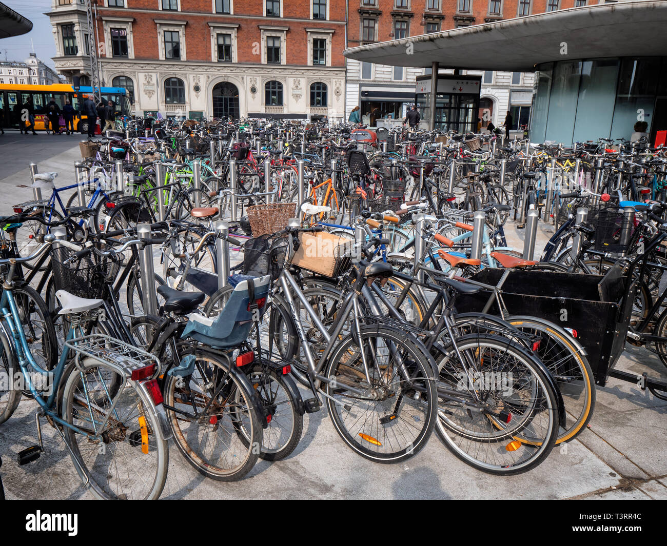 Bicycles parked in central Copenhagen, Denmark Stock Photo