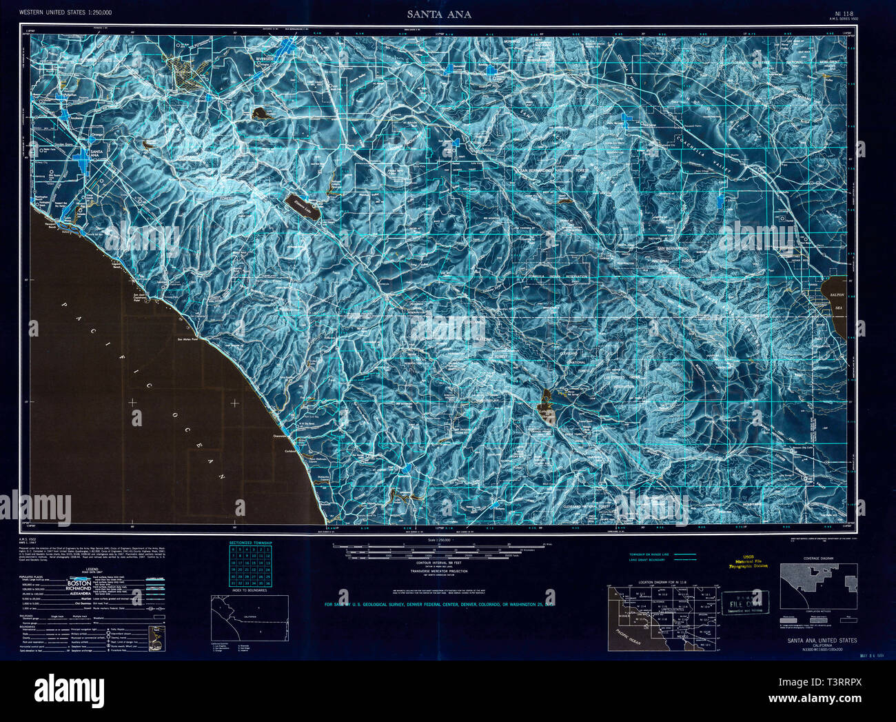 USGS TOPO Map California CA Santa Ana 302137 1949 250000 Inverted Restoration Stock Photo