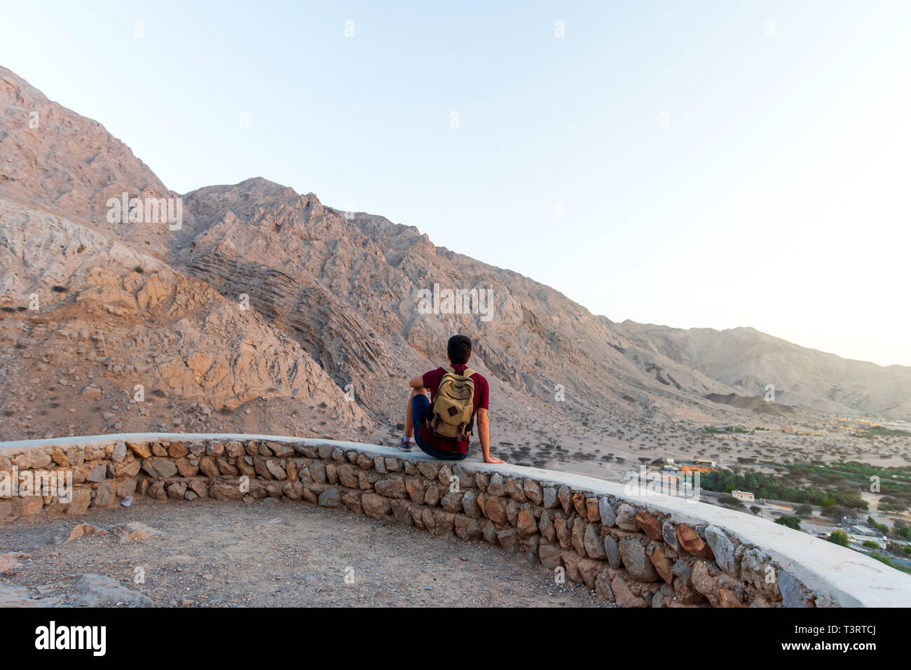 Man enjoying desert scenery from the fortress Stock Photo