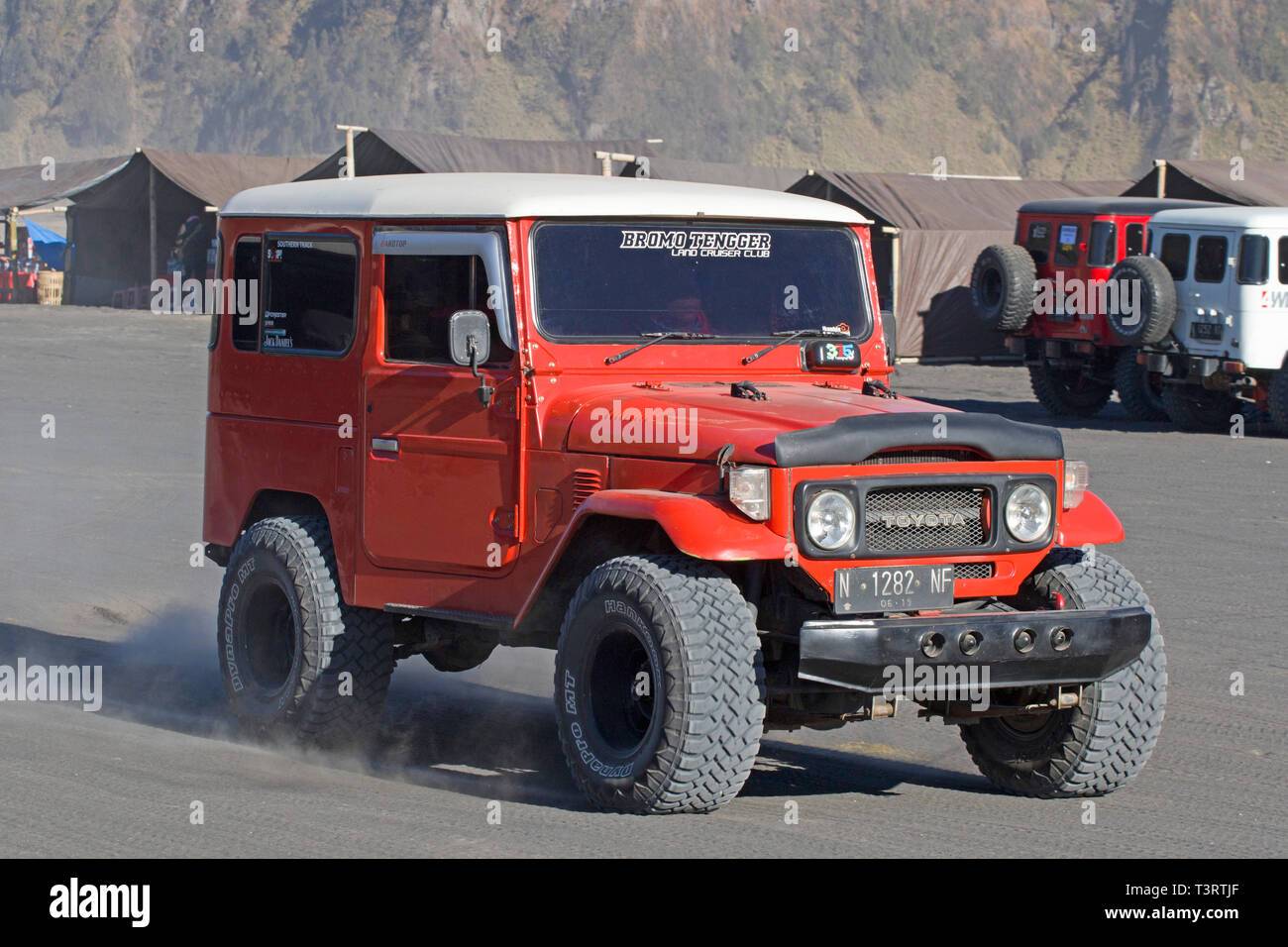 Toyota landcriuser fj40 / bj40 model use for tourism at Mount Bromo . Bromo is one of the most visited tourist attractions Stock Photo