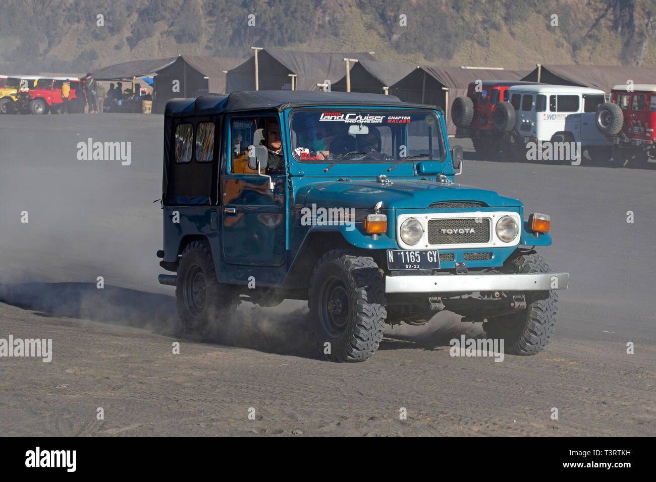 Toyota landcriuser fj40 / bj40 model use for tourism at Mount Bromo . Bromo is one of the most visited tourist attractions Stock Photo