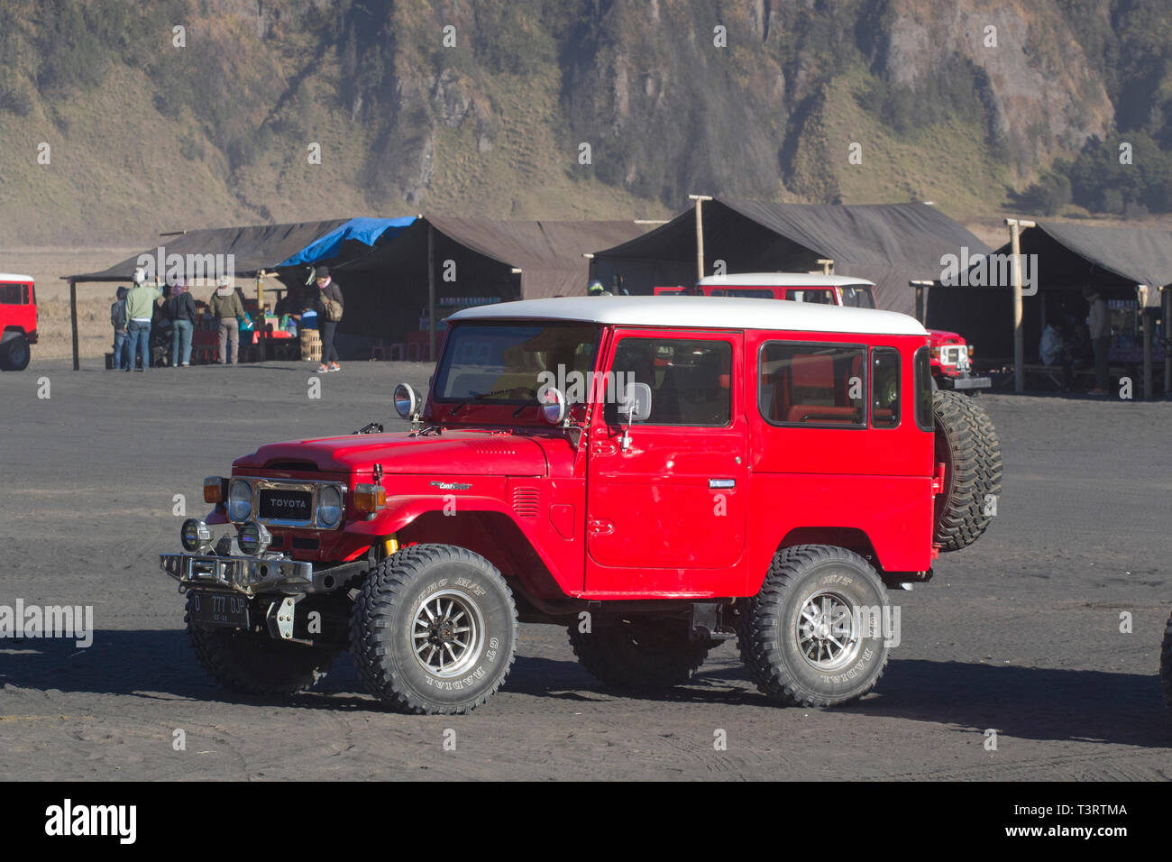 Toyota landcriuser fj40 / bj40 model use for tourism at Mount Bromo . Bromo is one of the most visited tourist attractions Stock Photo