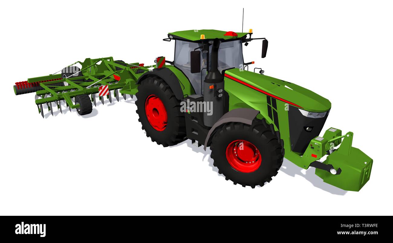 Agricultural farming Tractor with trailer - isolated on white Stock ...