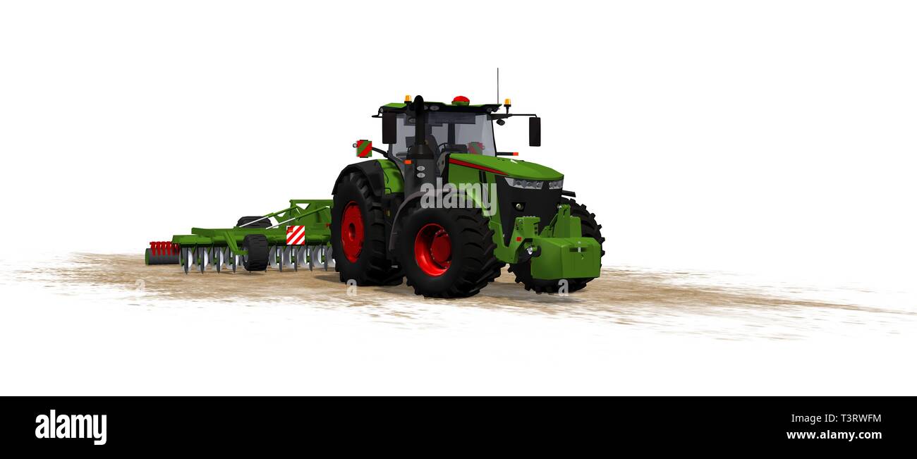 Agricultural farming Tractor with trailer - isolated on white Stock ...