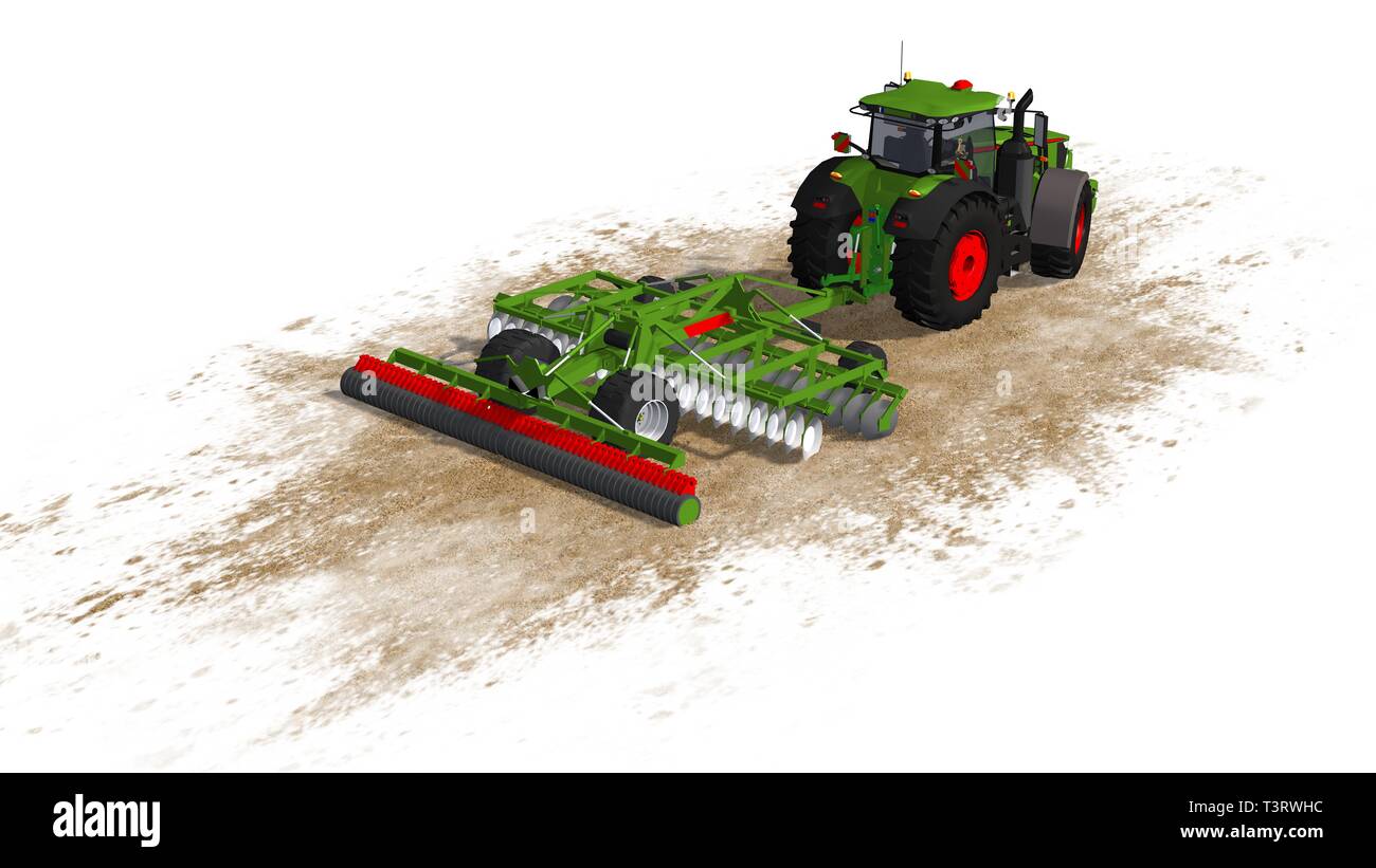Agricultural farming Tractor with trailer - isolated on white Stock ...