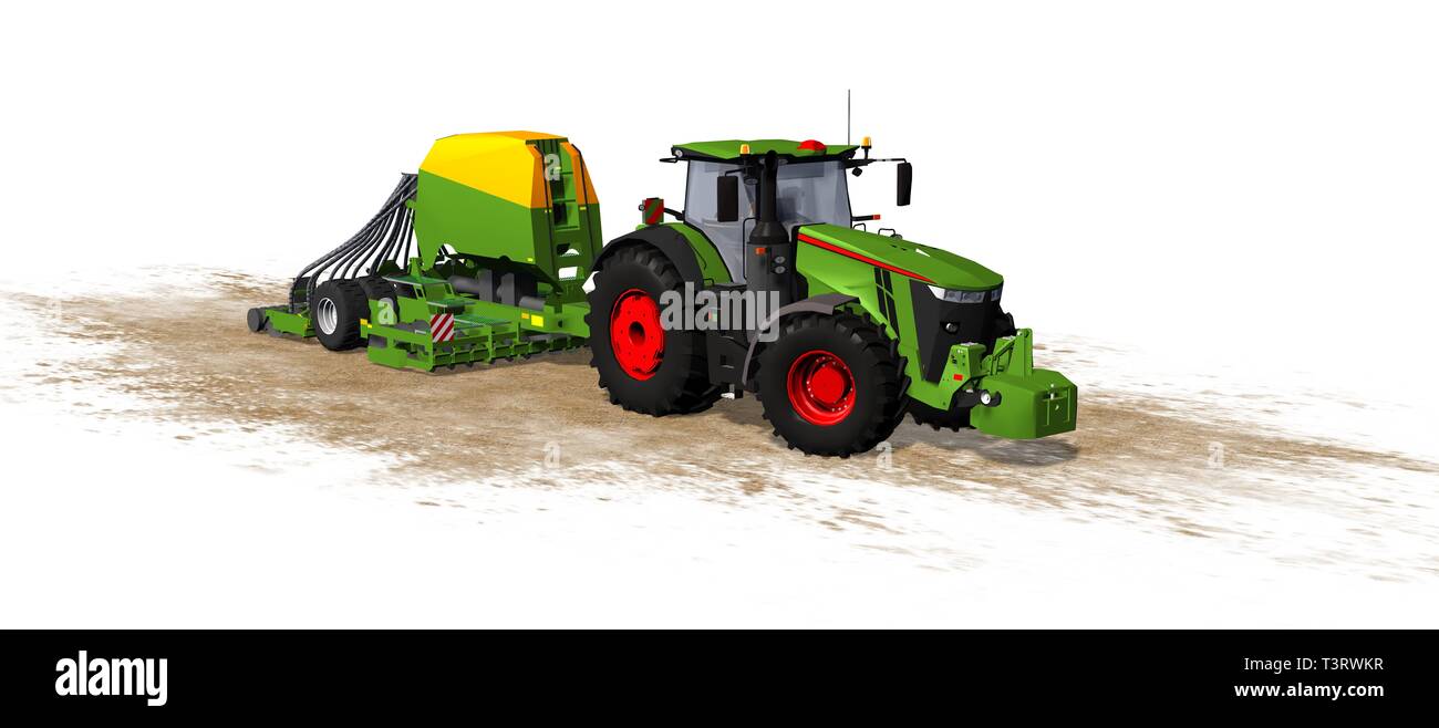 Agricultural farming Tractor with trailer - isolated on white Stock ...