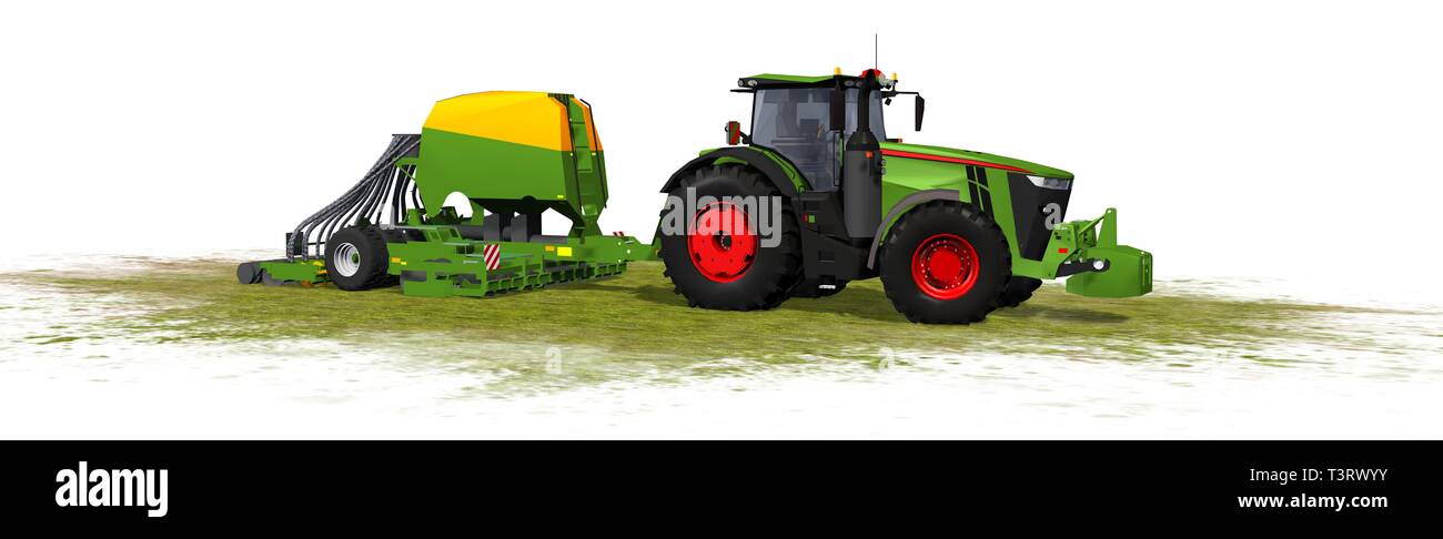 Agricultural farming Tractor with trailer - isolated on white Stock ...