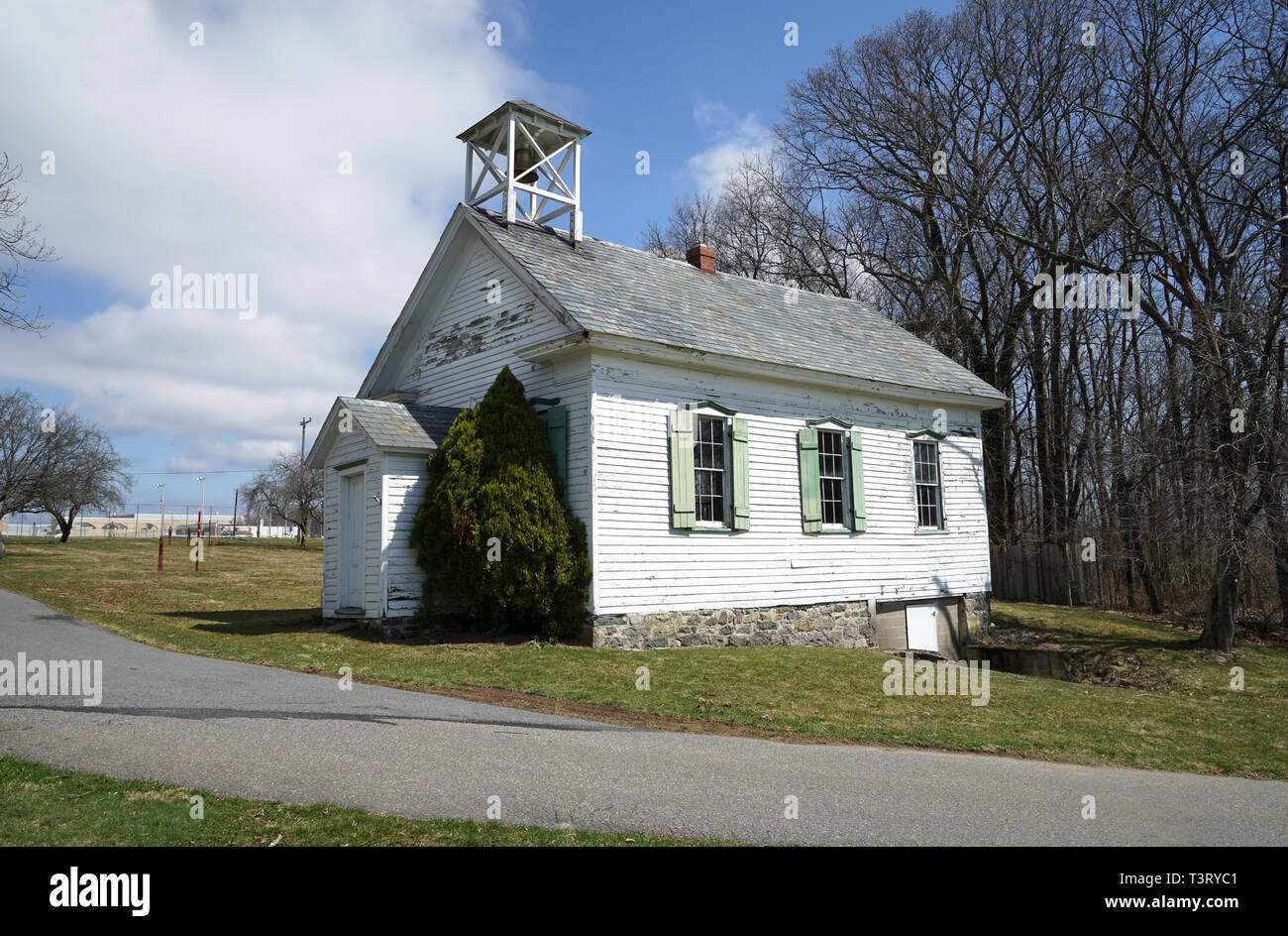 The Union one-room schoolhouse in Bangor, Pennsylvania.  The building was used from 1858 to 1922. Stock Photo