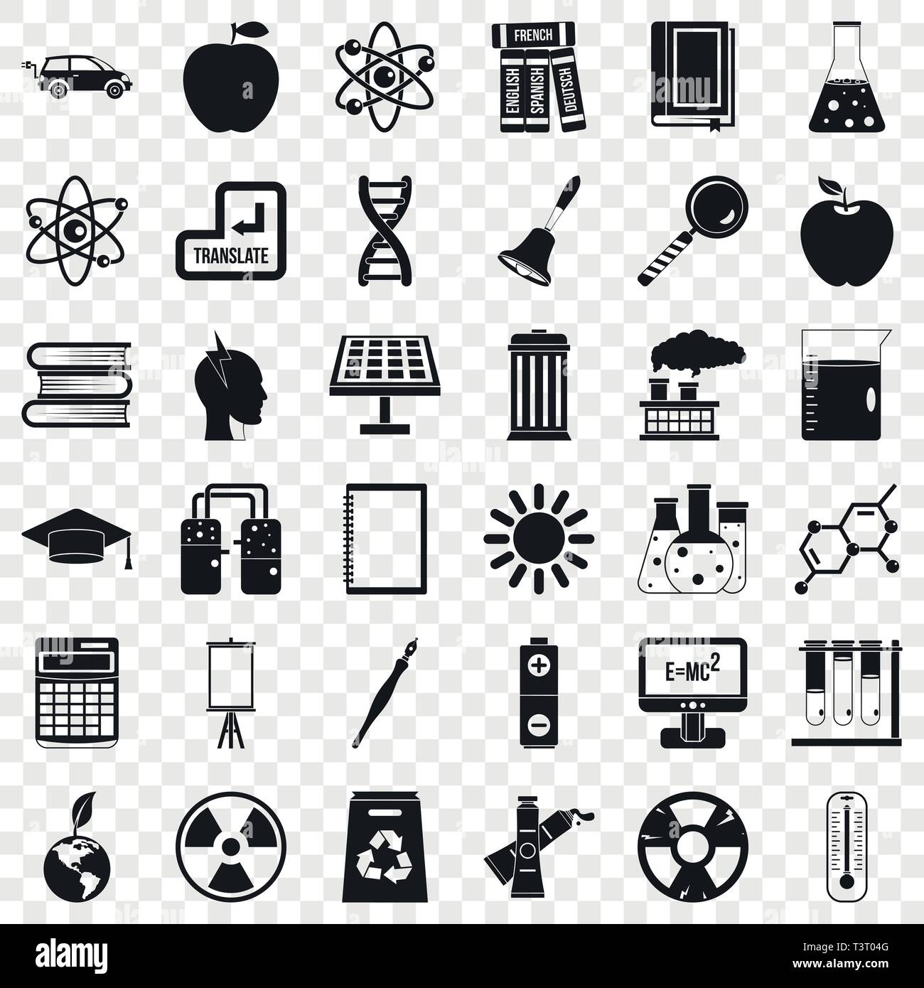 Education icons set, simple style Stock Vector