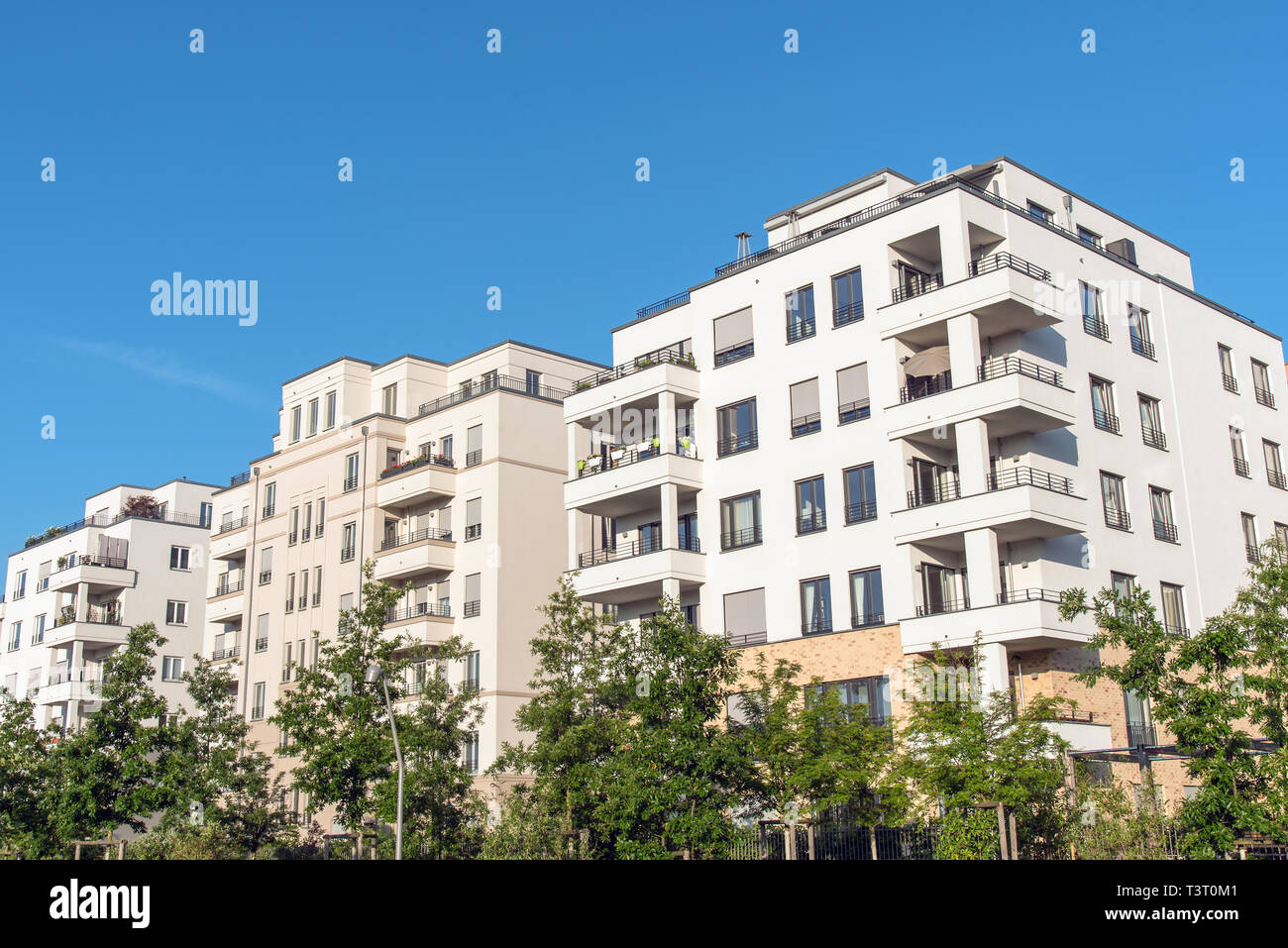 New white and beige apartment houses seen in Berlin, Germany Stock ...