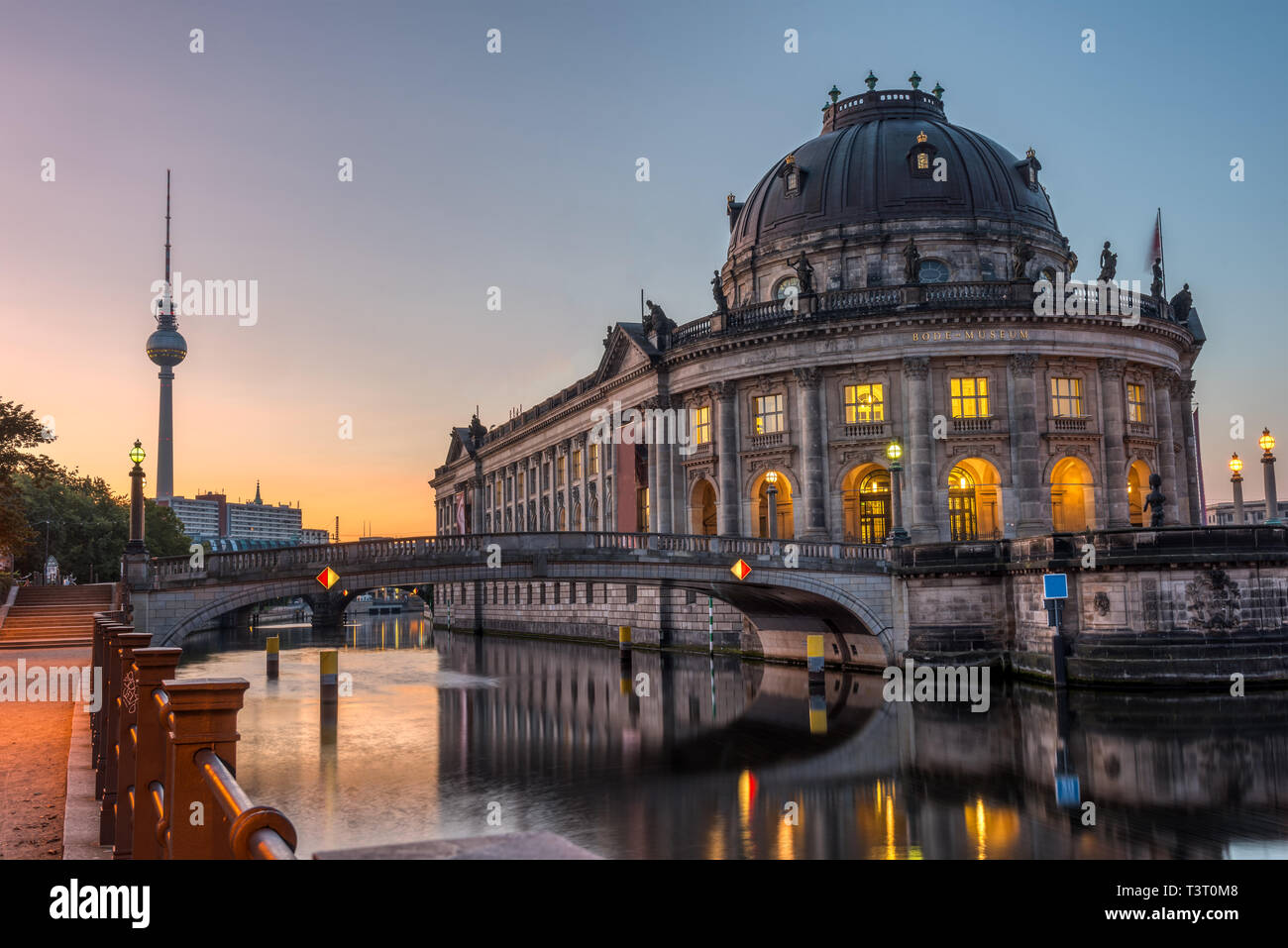 The Bode Museum and the Television Tower in Berlin at dawn Stock Photo