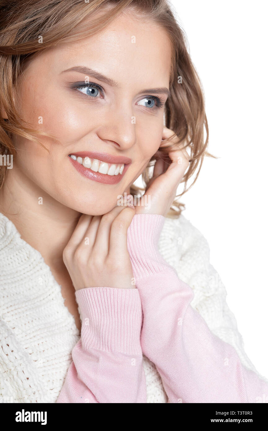 Portrait of beautiful young woman posing isolated on white Stock Photo ...