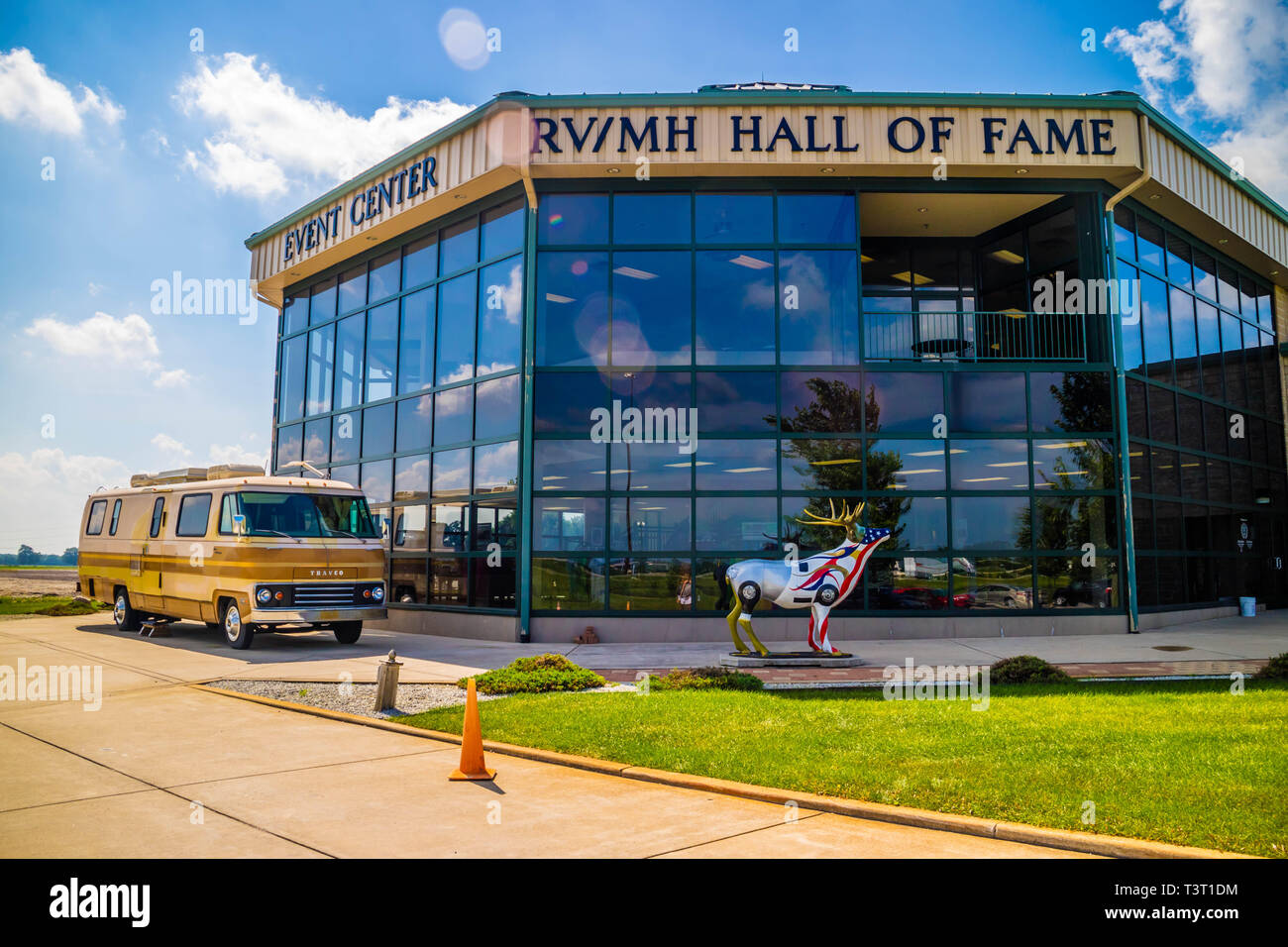 RV/MH Hall of Fame, IN, USA July 1, 2018 A sign on top of