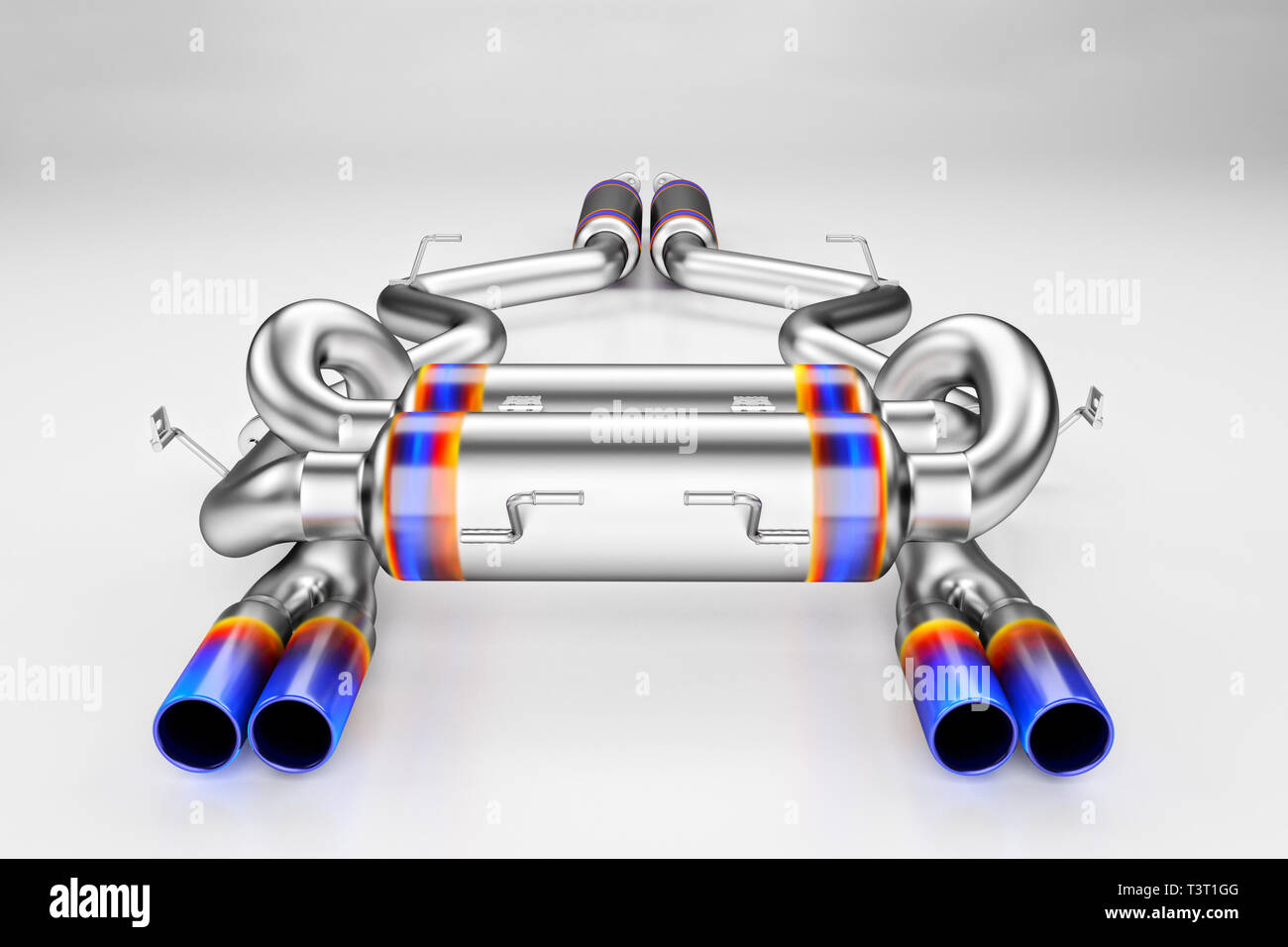 Tuning exhaust system for a sports car. Car muffler, exhaust silencer