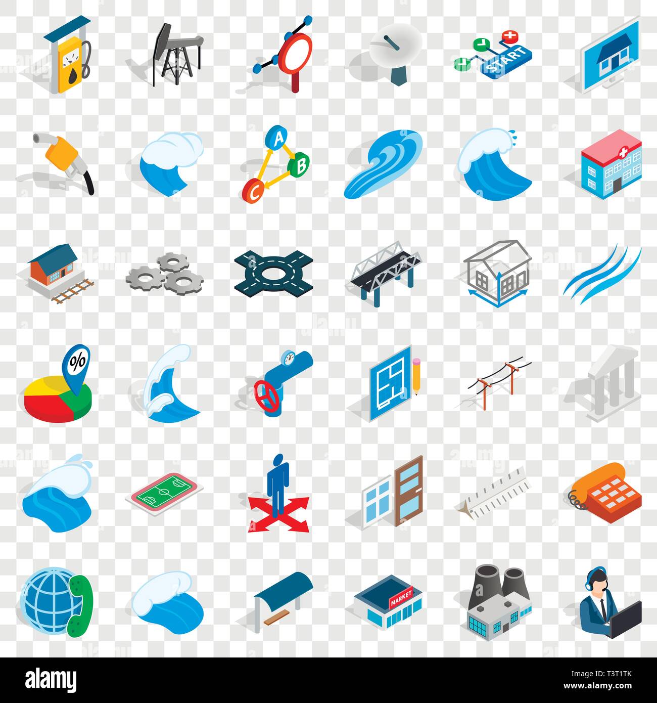 Electricity icons set, isometric style Stock Vector