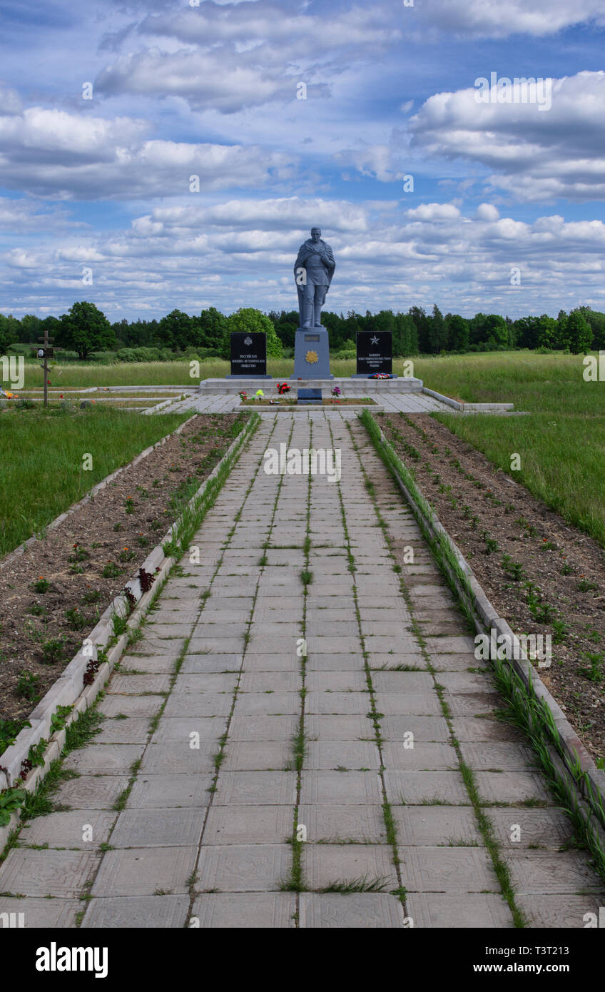 Monument to the Soviet soldier on the Stalin line memorial (Pskov region,Russia) Stock Photo