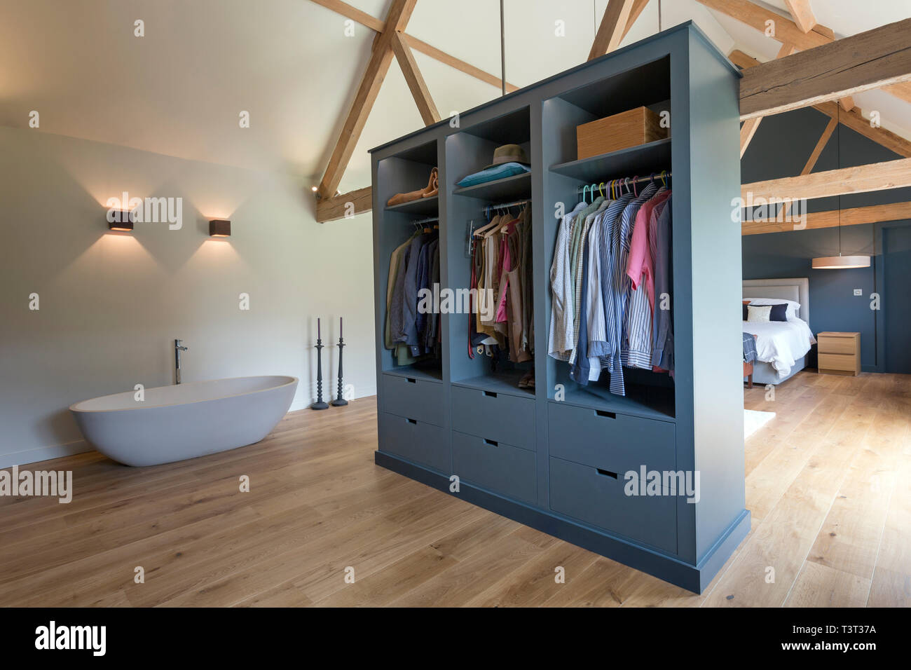 Closet And Bathtub In Modern Bedroom Stock Photo 243318526