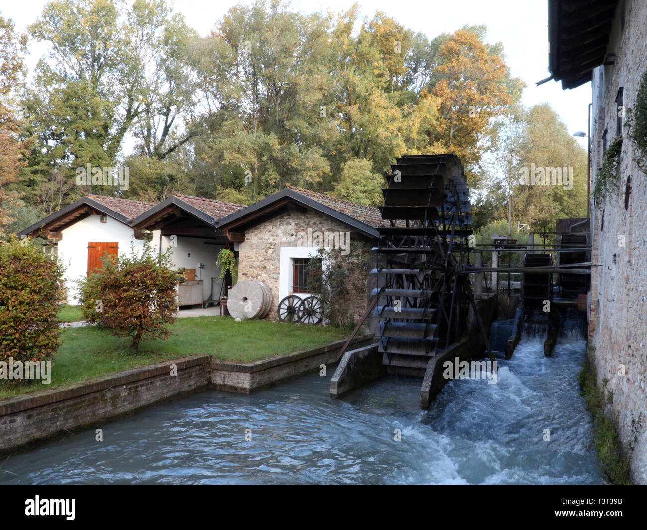 Italy, Friuli, Codroipo, water mill, ancient house, river Stock Photo