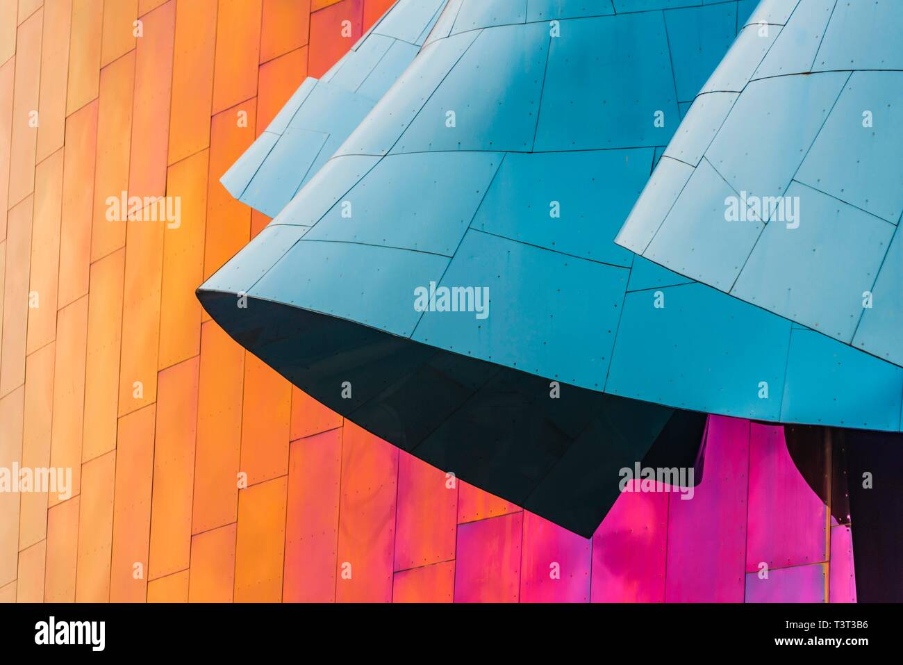 Curved colored facade of the Museum of Pop Culture, MoPOP, detail, architect Frank Gehry, Seattle, Washington, USA Stock Photo