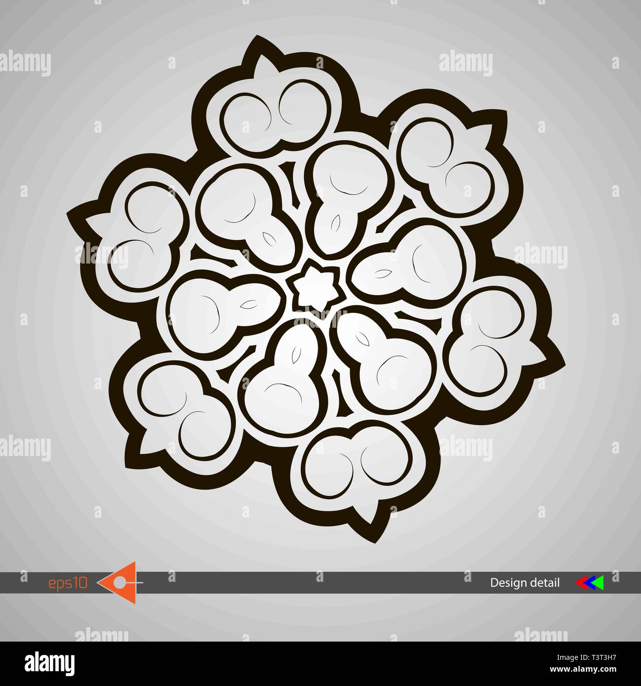 Isolated symmetrical pattern. Abstract round monochrome object. Vector illustration without gradient Stock Vector