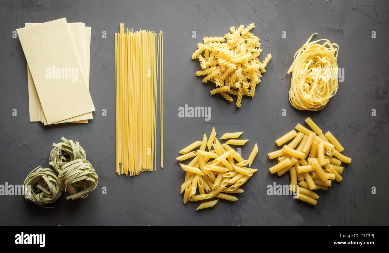 Different types of pasta from durum wheat varieties for cooking