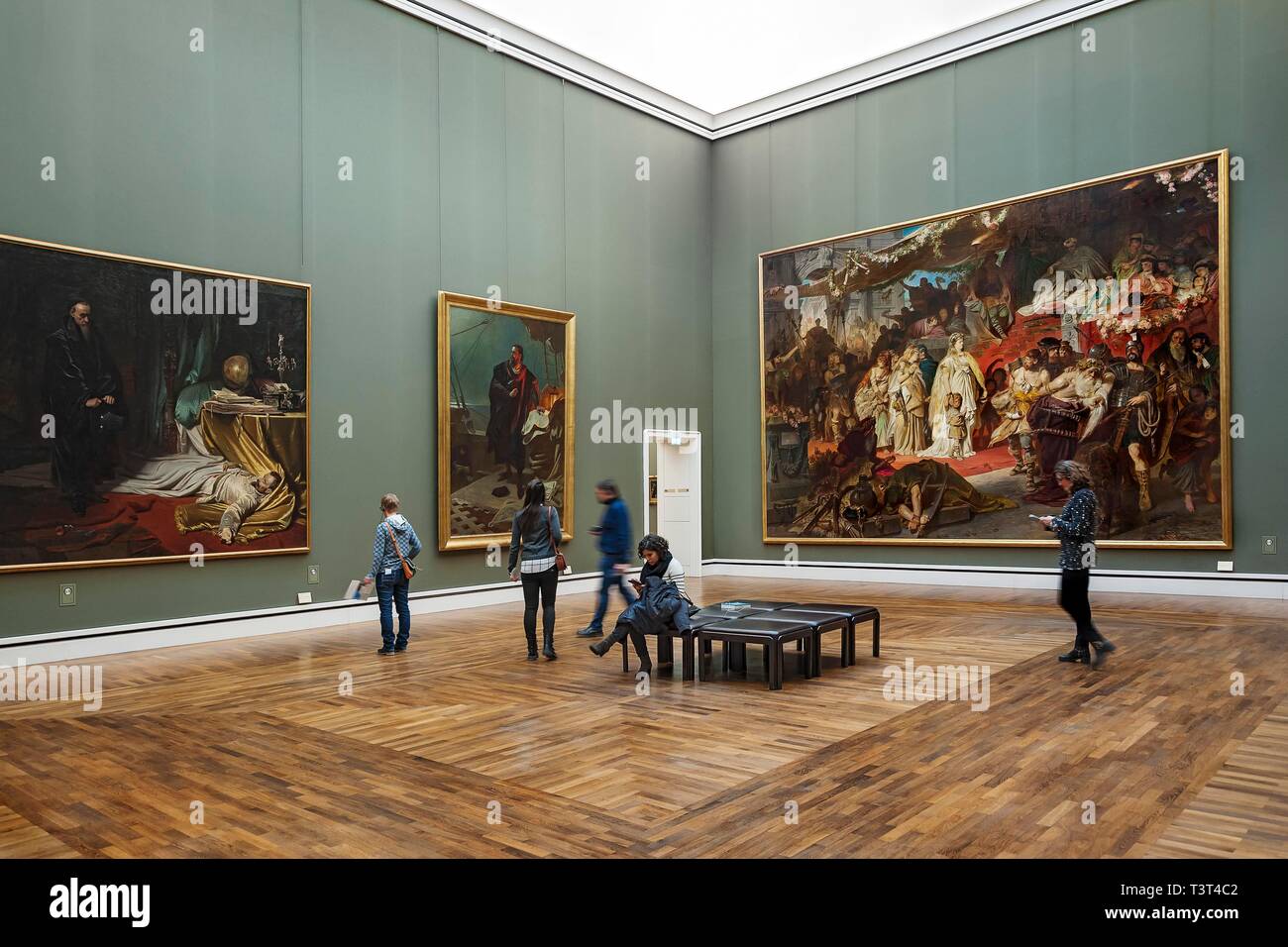 Exhibition room with paintings, Thusnelda in the triumph of Germanicus, 1873, by Carl Theodor von Piloty, Neue Pinakothek, Munich, Germany Stock Photo