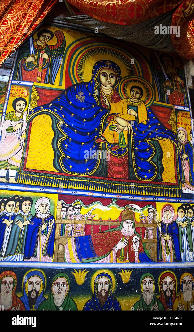 Fresco, Old Cathedral St. Mary of Zion, Axum, Tigray, Ethiopia Stock Photo