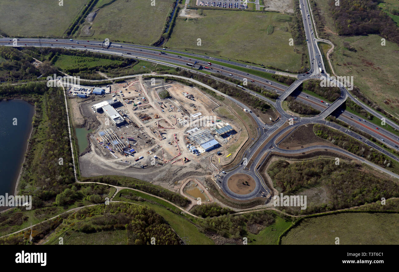 aerial view of Leeds Skelton Lake Services - Extra - M1 J45 under construction Stock Photo