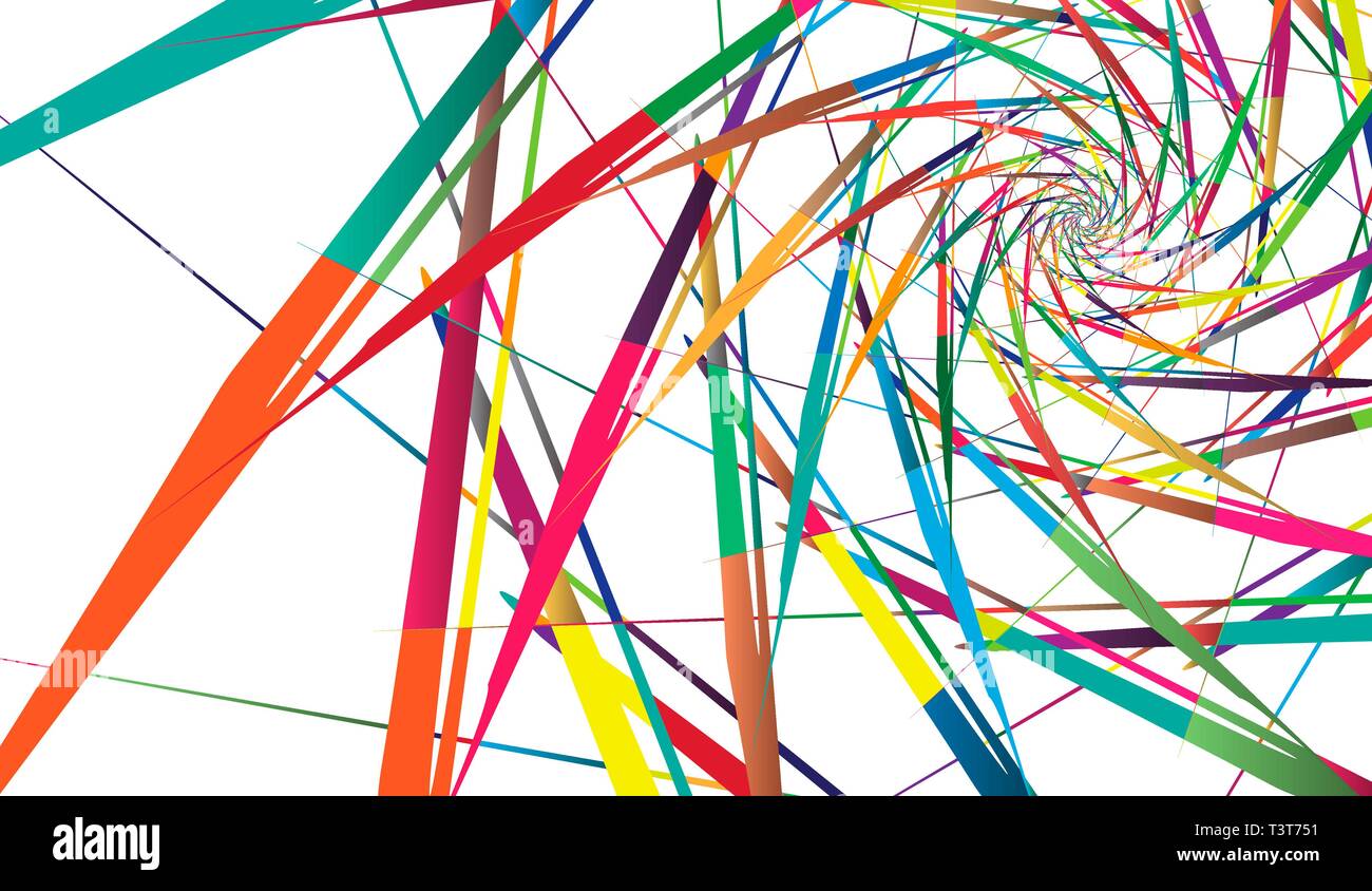 Abstract multicolor pattern on white background. Radial rotating forms. Stock Vector