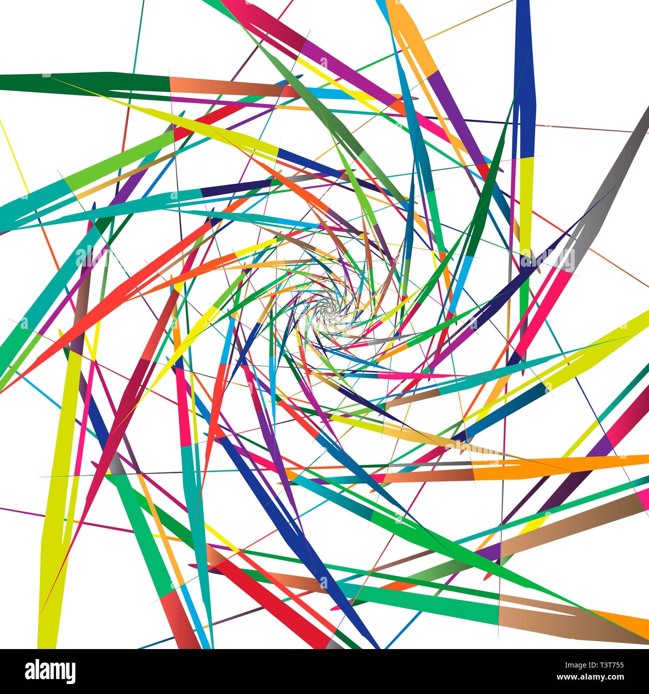 Abstract multicolor pattern on white background. Radial rotating forms. Stock Vector