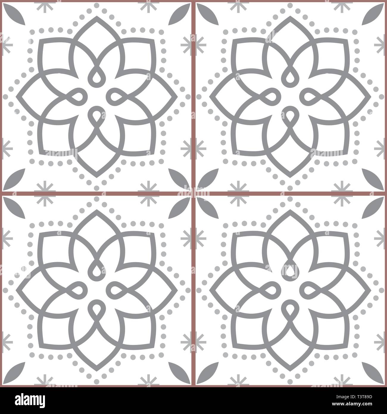 Geometric Azulejo vector tile seamless pattern inspired by Portuguese art, Lisbon style brown tiles background Stock Vector