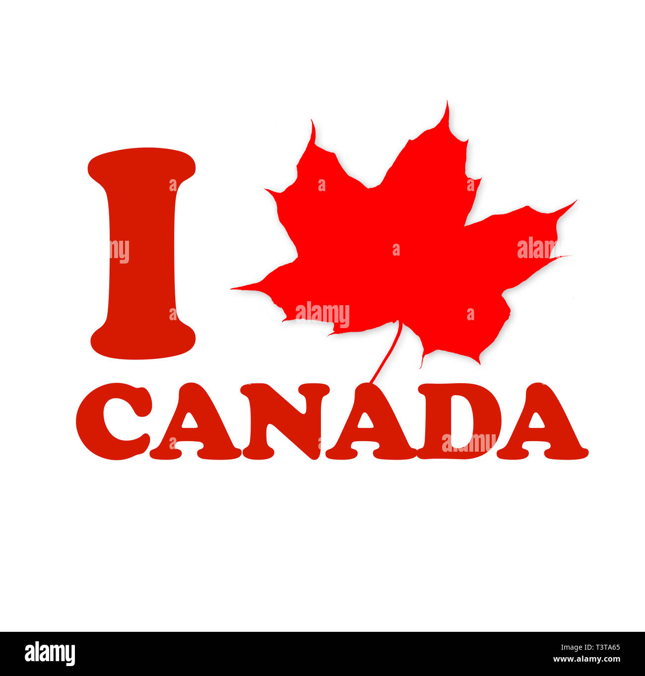 Canada logo with maple leaf. I Love Canada Stock Photo