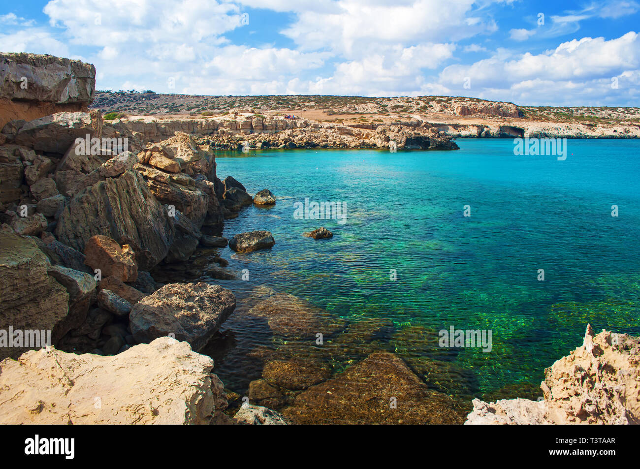 Image of Blue Lagoon bay near Cape Greco, Cyprus. View of rock ...