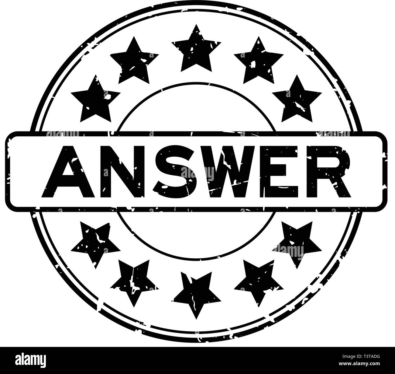 Grunge black answer word with star icon round rubber seal stamp on ...