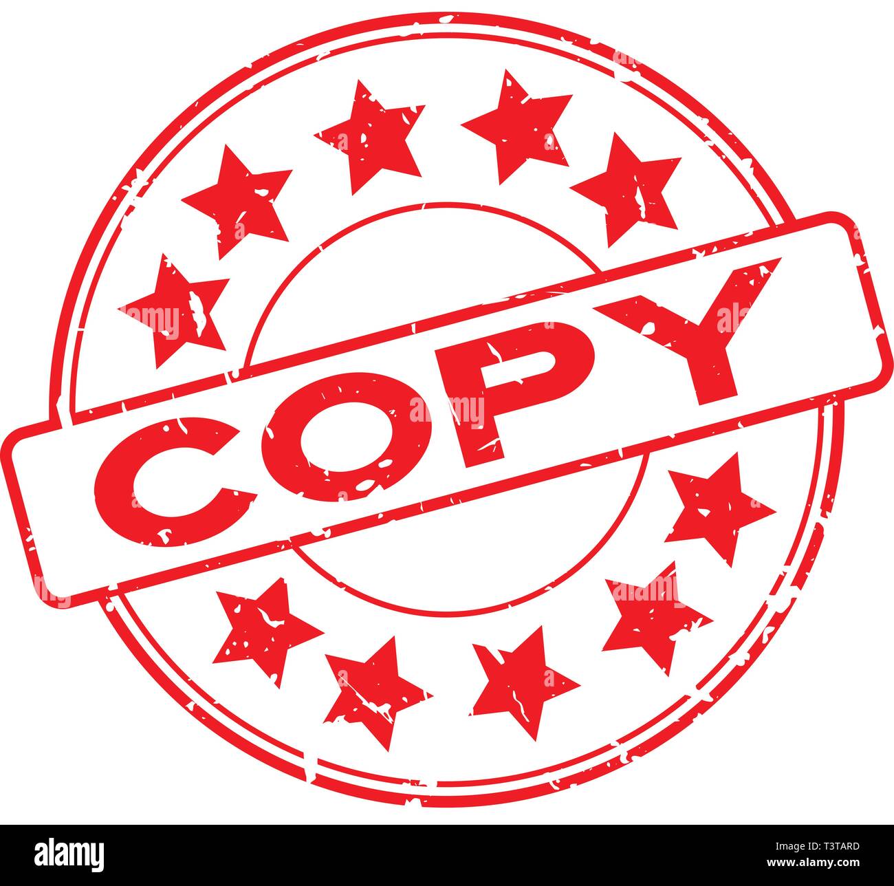 Grunge red copy word with star icon round rubber seal stamp on white ...