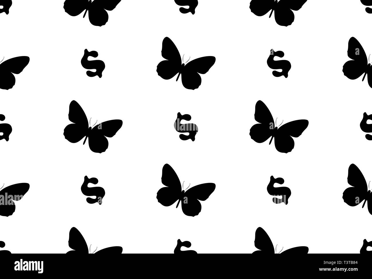 Seamless pattern with butterflies. Abstract background with butterflies. dollar, finance Stock Vector